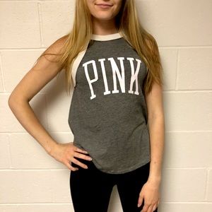 PINK Halter Tank Top. S. Gray.